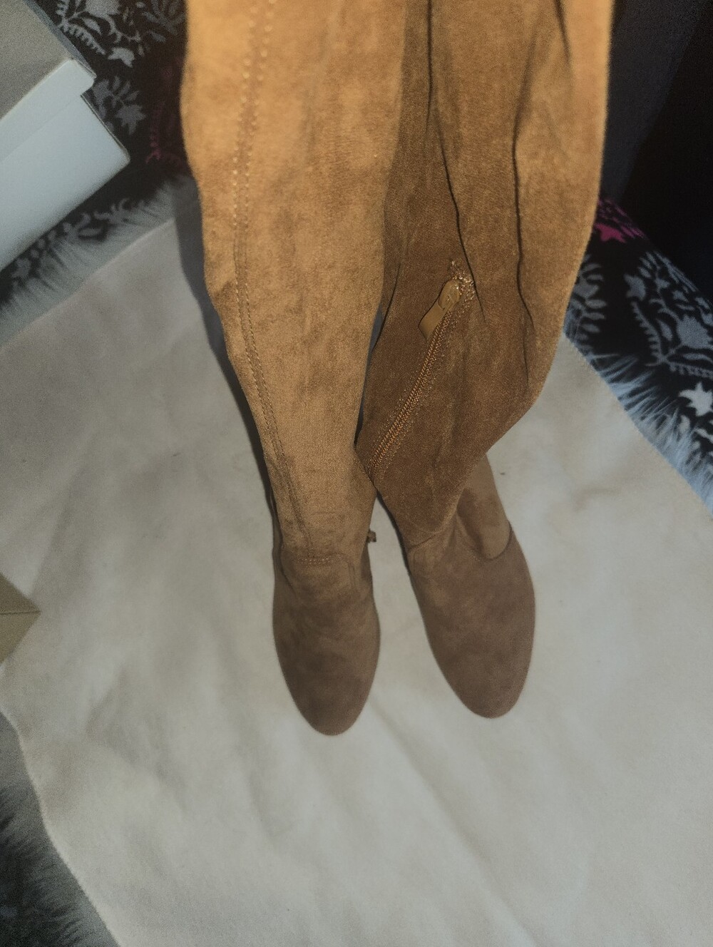 Vepose Chestnut Brown Suede Over-the-Knee Heeled Boots - Picture 7 of 7